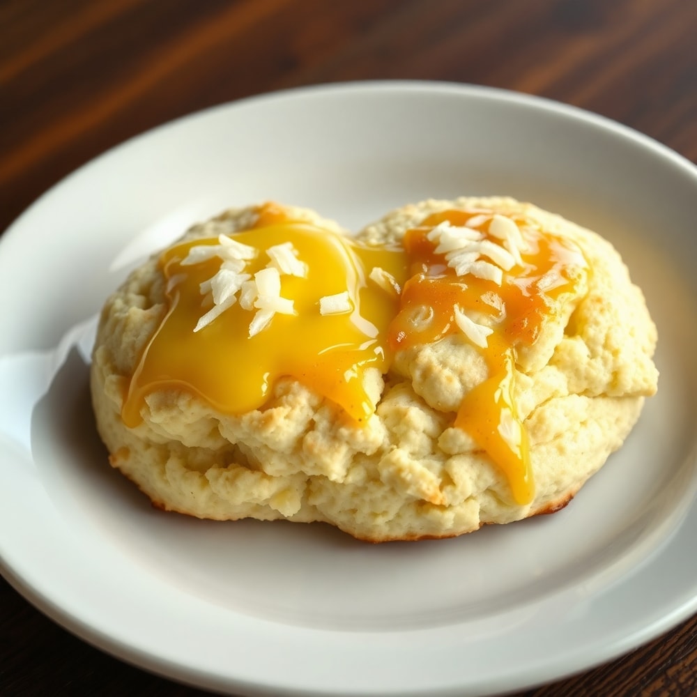 Plated sour cream and onion biscuits with a side of gravy