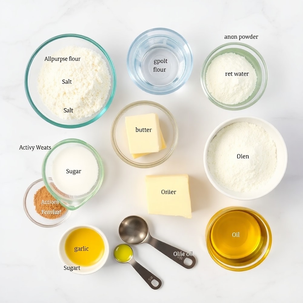 Crockpot Bread ingredients arranged on marble surface