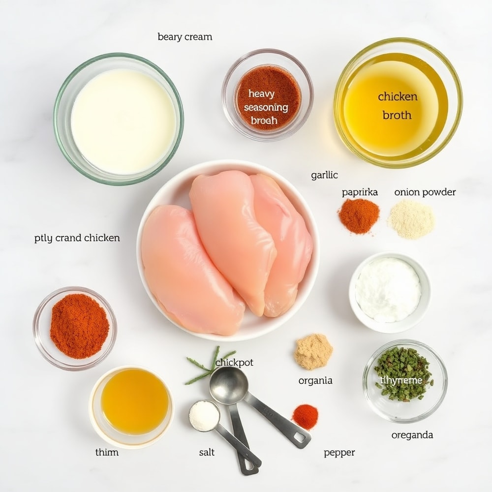 Raw ingredients for Crockpot Cajun Butter Chicken laid out