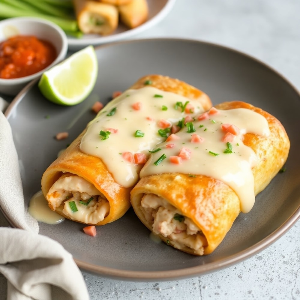 Chicken Alfredo Stuffed Crescent Roll on a plate with a fork