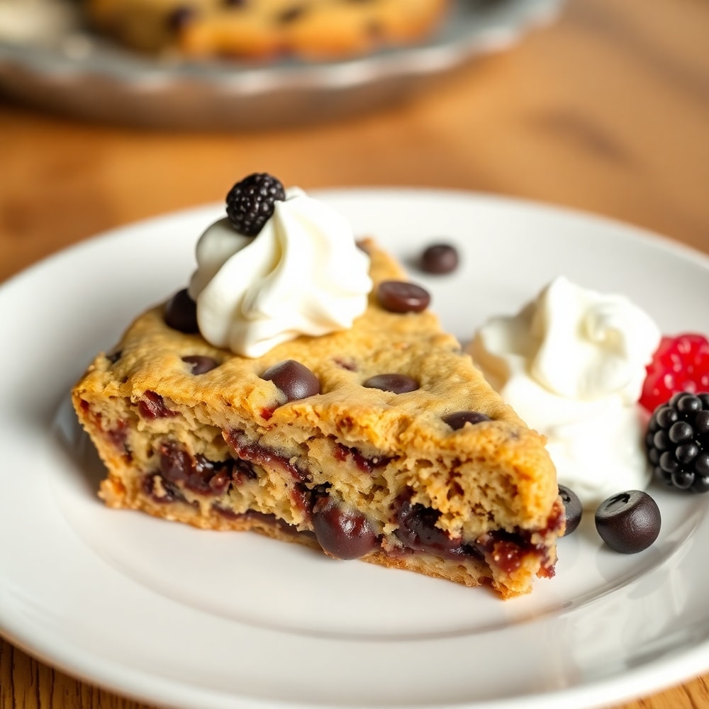 Sliced Chocolate Chip Cookie Pie on a plate