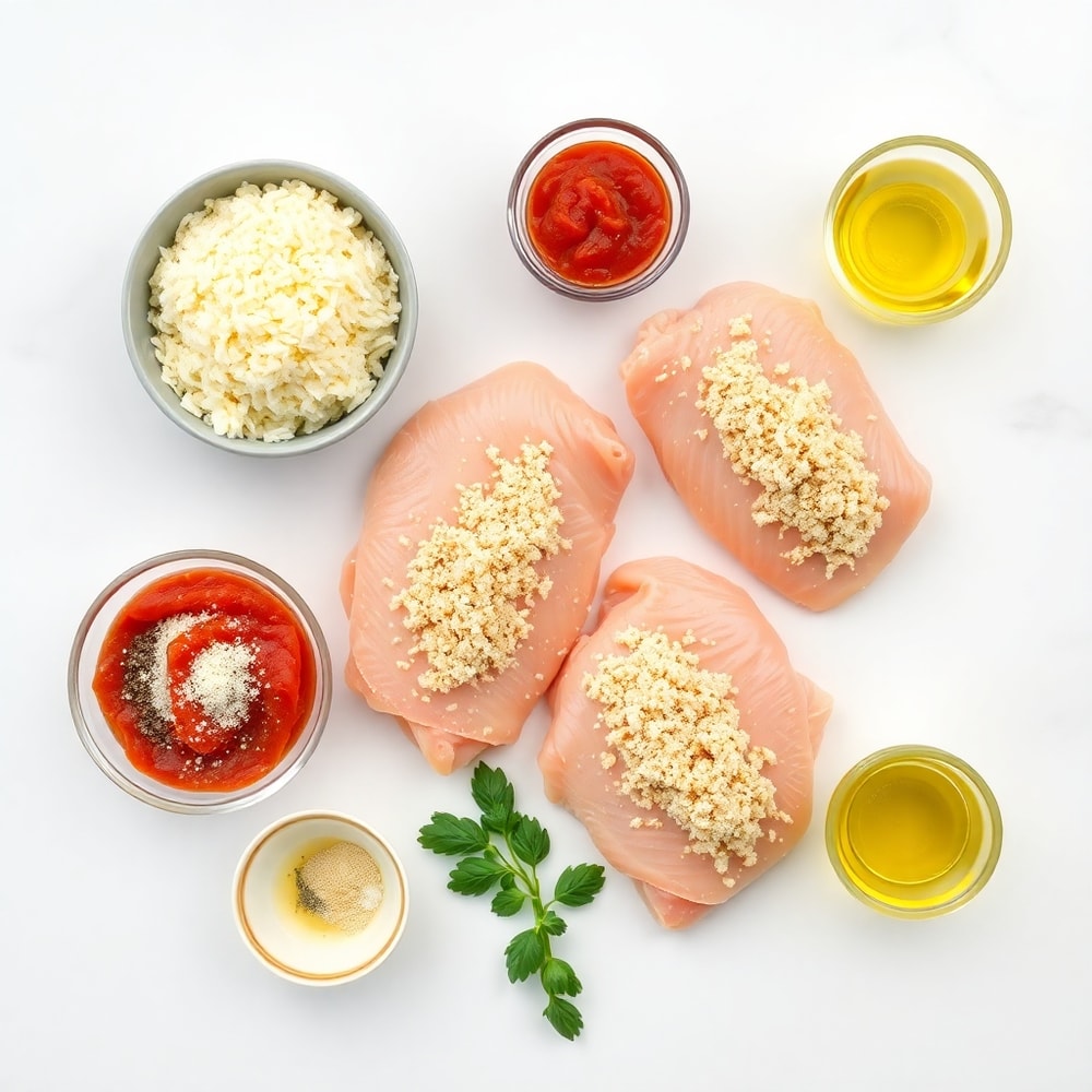 Raw ingredients for baked chicken parmesan