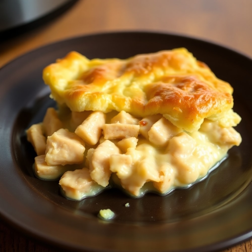 Plated serving of Crockpot Chicken Pot Pie
