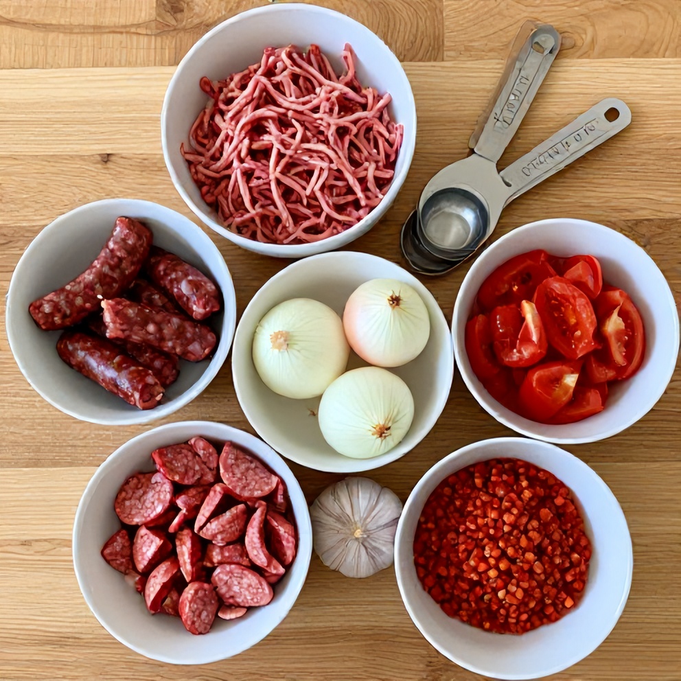 Raw ingredients for crockpot lasagna on a wooden surface