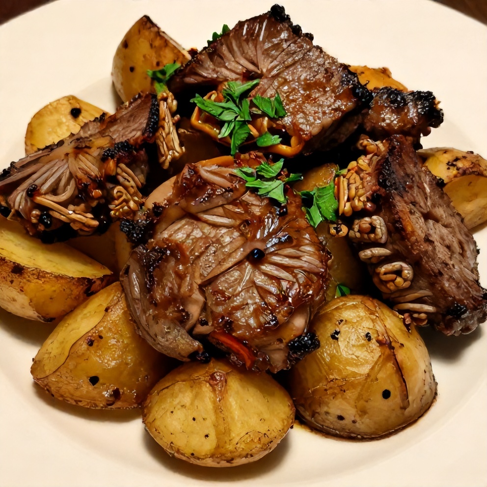 Plated Garlic Butter Steak Bites with Potatoes