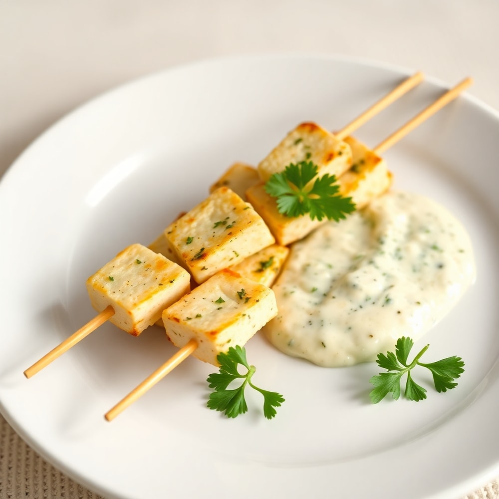 Halloumi Skewers with Creamy Herb Sauce