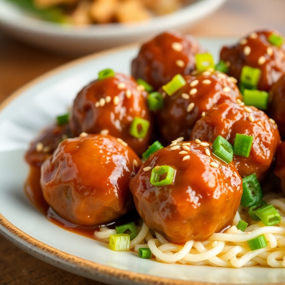 Plated Sweet and Sour Meatballs