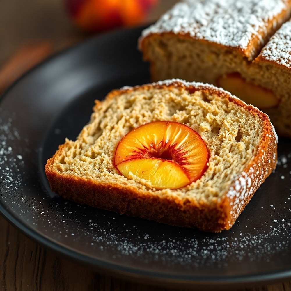Slice of Easy Spiced Peach Bread on a plate