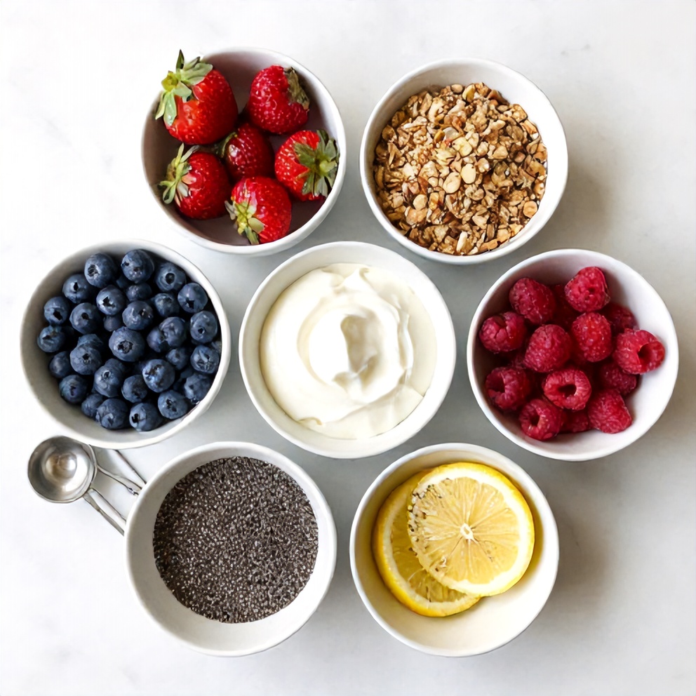 Raw ingredients for Easy Summer Yogurt Parfait