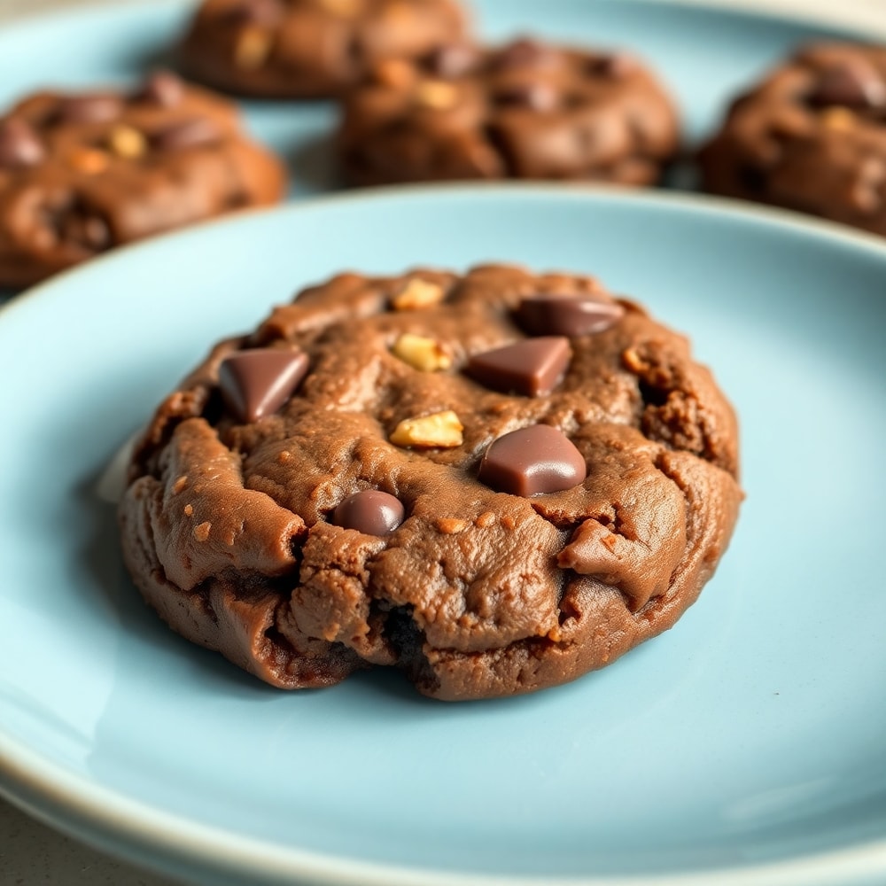 Fudgy Chocolate Brownie Cookies on a light blue plate