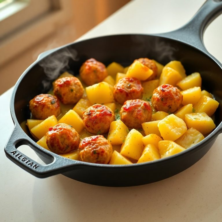 one-pan meatballs and potatoes