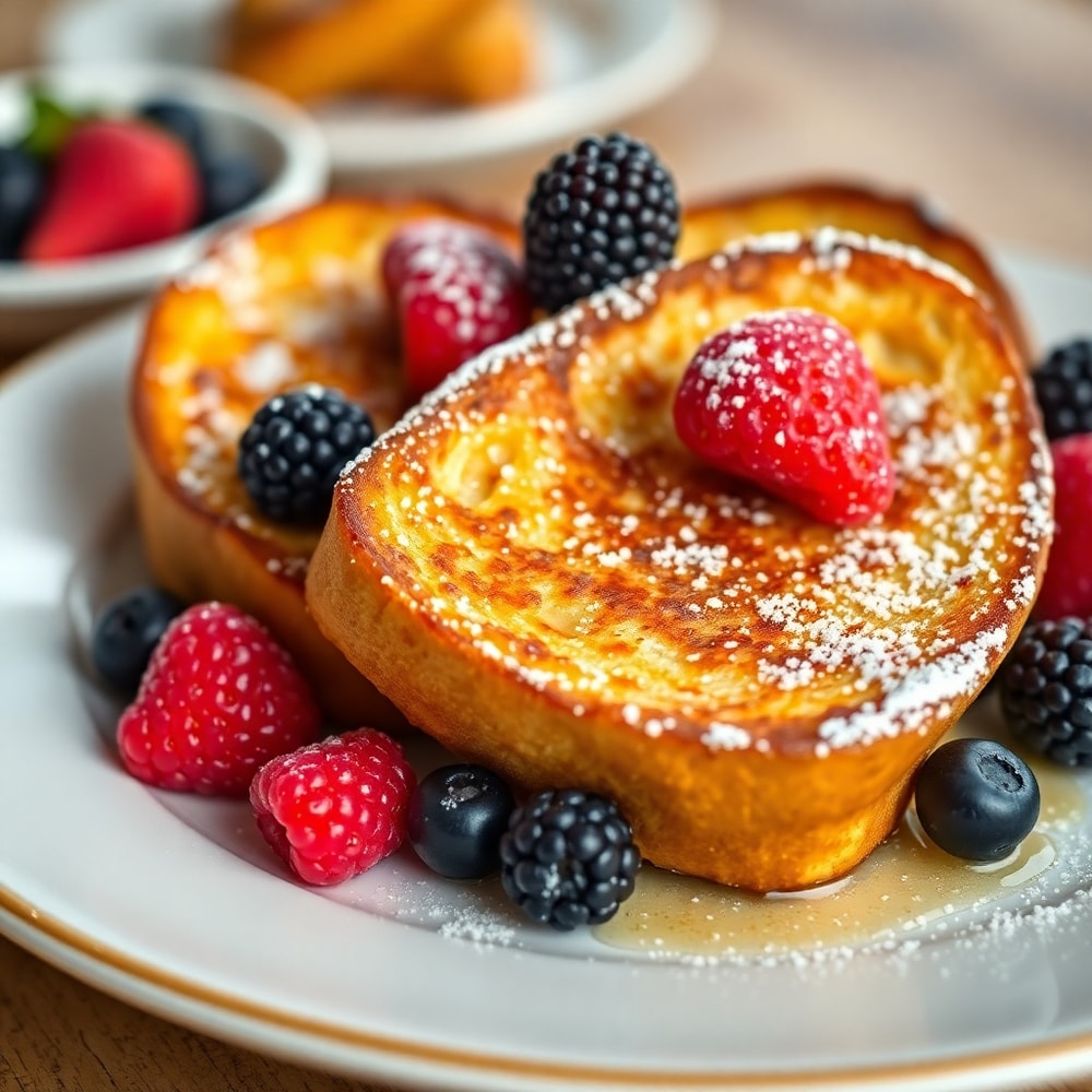 Plated Golden French Toast with fresh berries