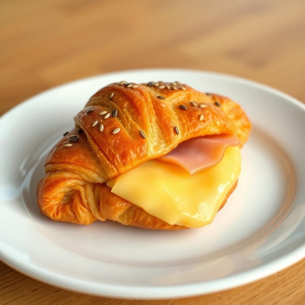 Plated ham and cheese croissant