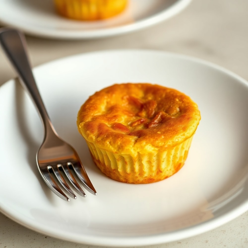 High protein pancake muffins on a plate with a fork