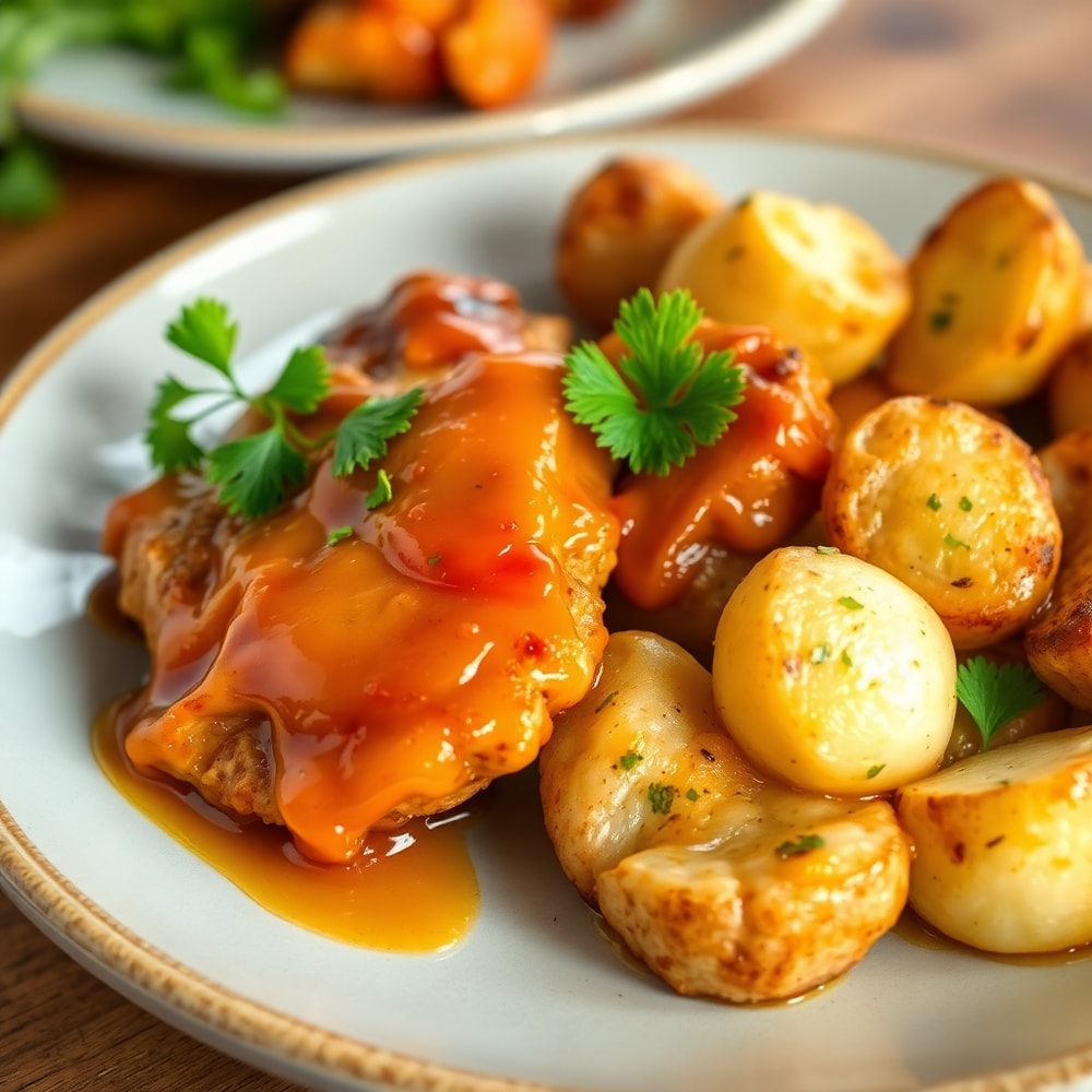 Honey BBQ Chicken with Creamy Garlic Potatoes