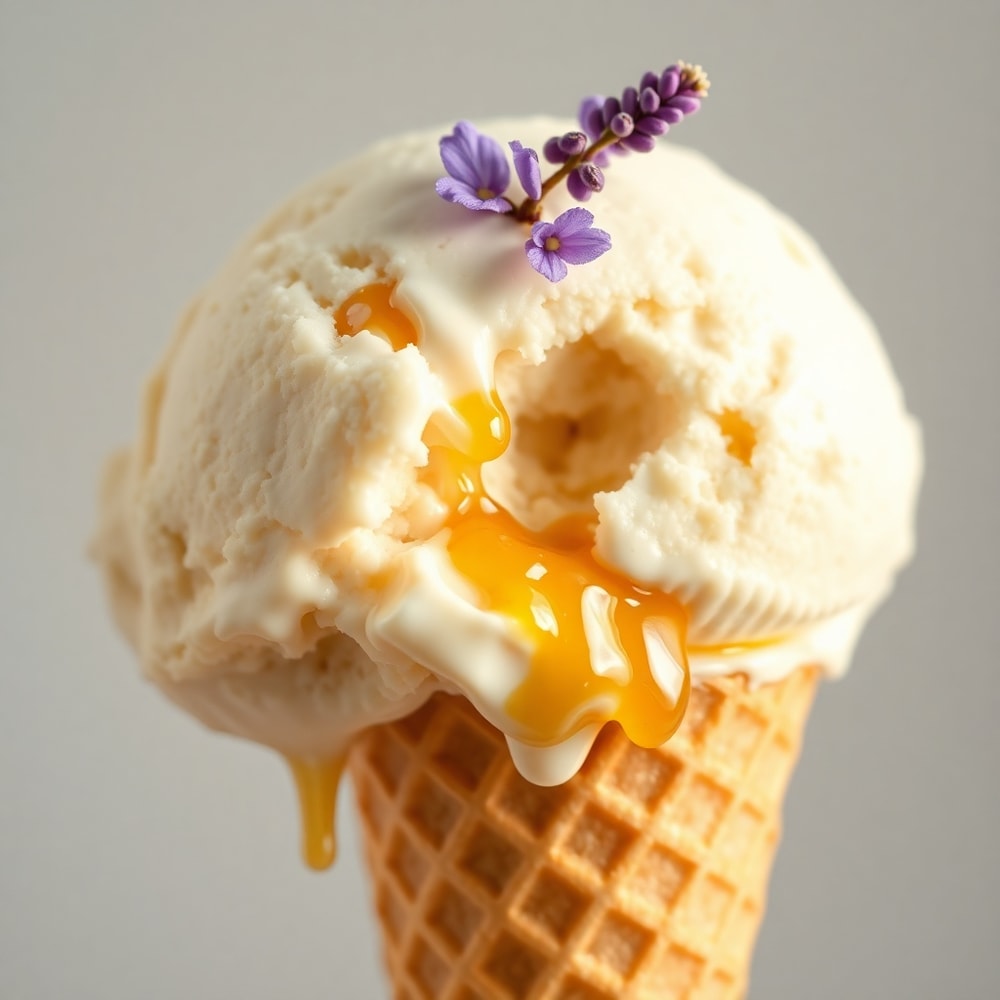 Scoop of Honey Lavender Ice Cream on a Cone