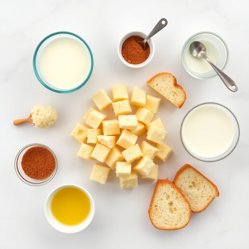 Ingredients for French Toast Cups including bread, eggs, milk, and cinnamon