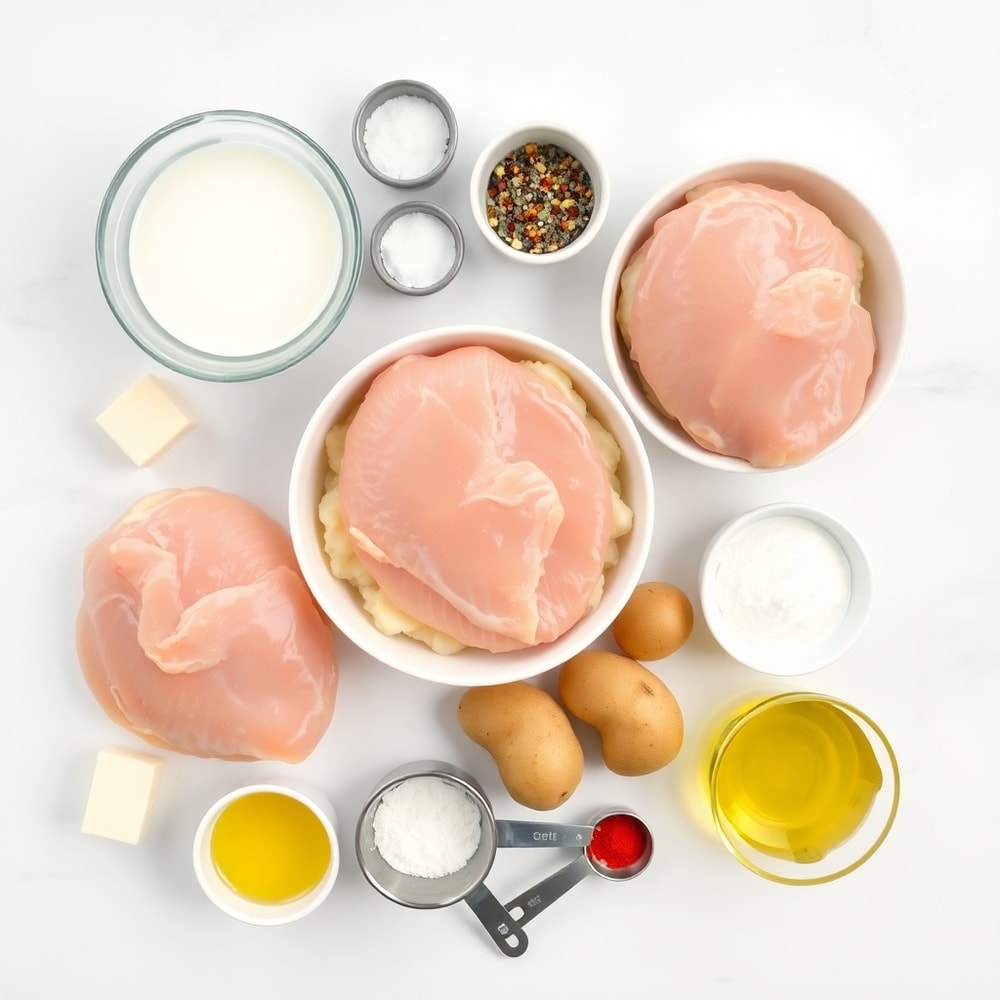 Raw ingredients for juicy grilled chicken mashed potato bowls