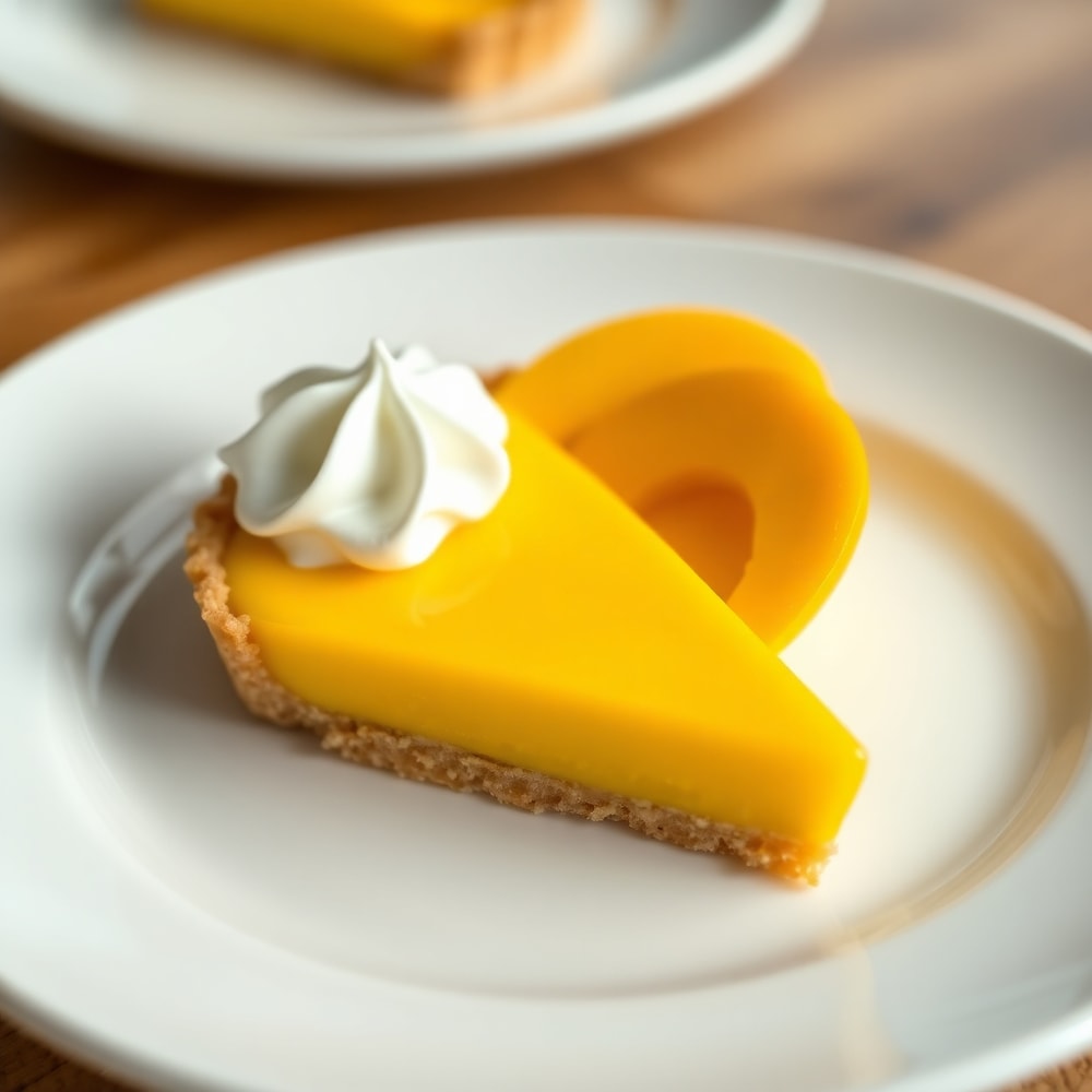 Mango Curd Tart on a plate with a dollop of whipped cream