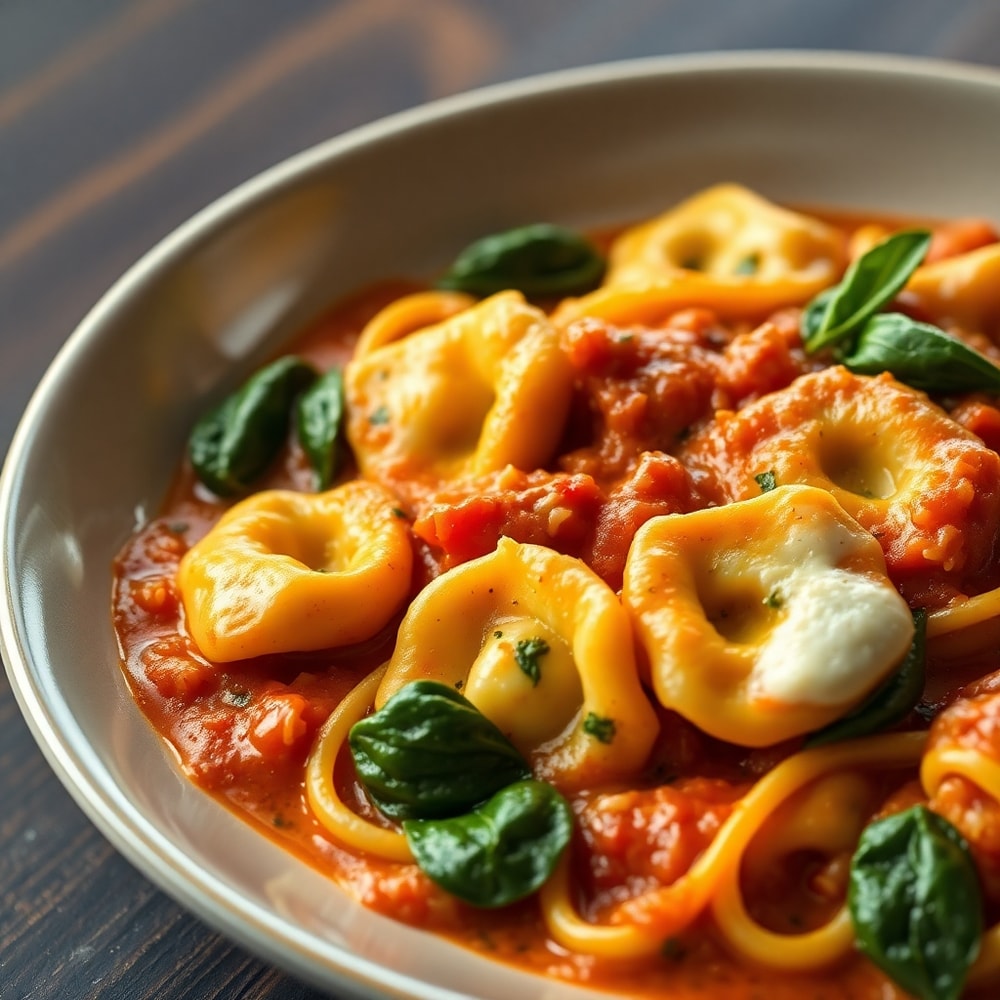 One Pot Creamy Spinach Tomato Tortellini