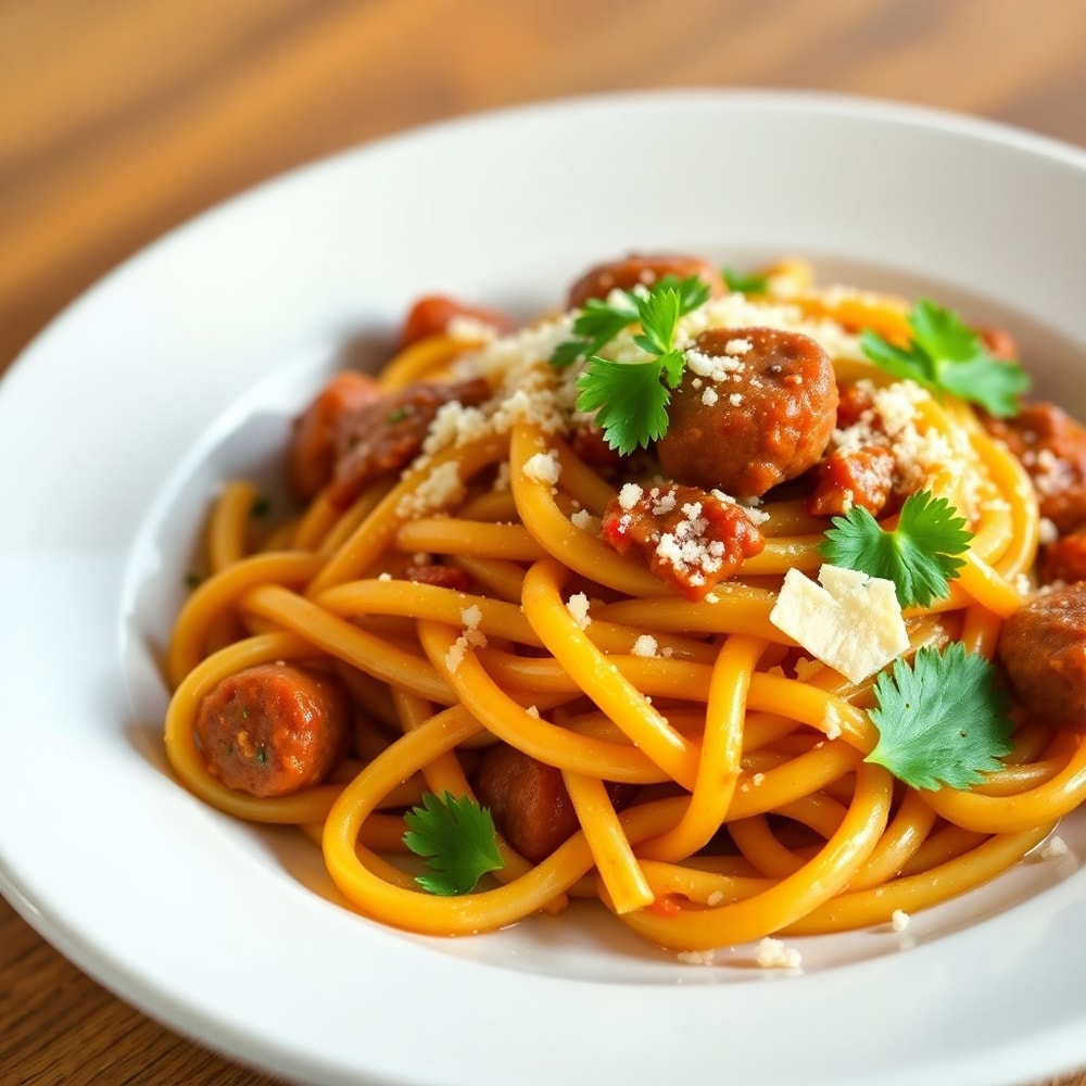 One-Pot Honey BBQ Sausage Pasta Final Dish