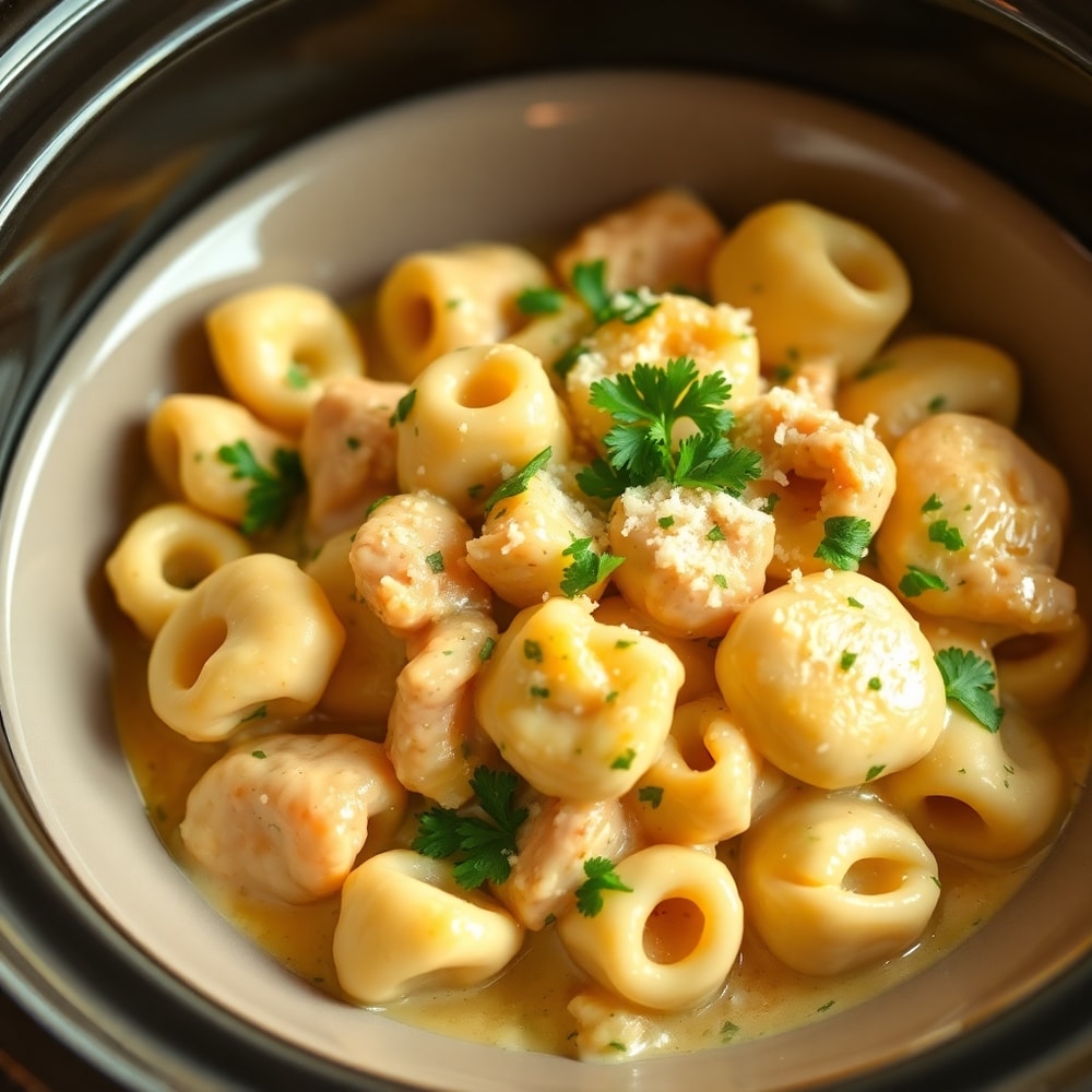 Plated Creamy Chicken Tortellini