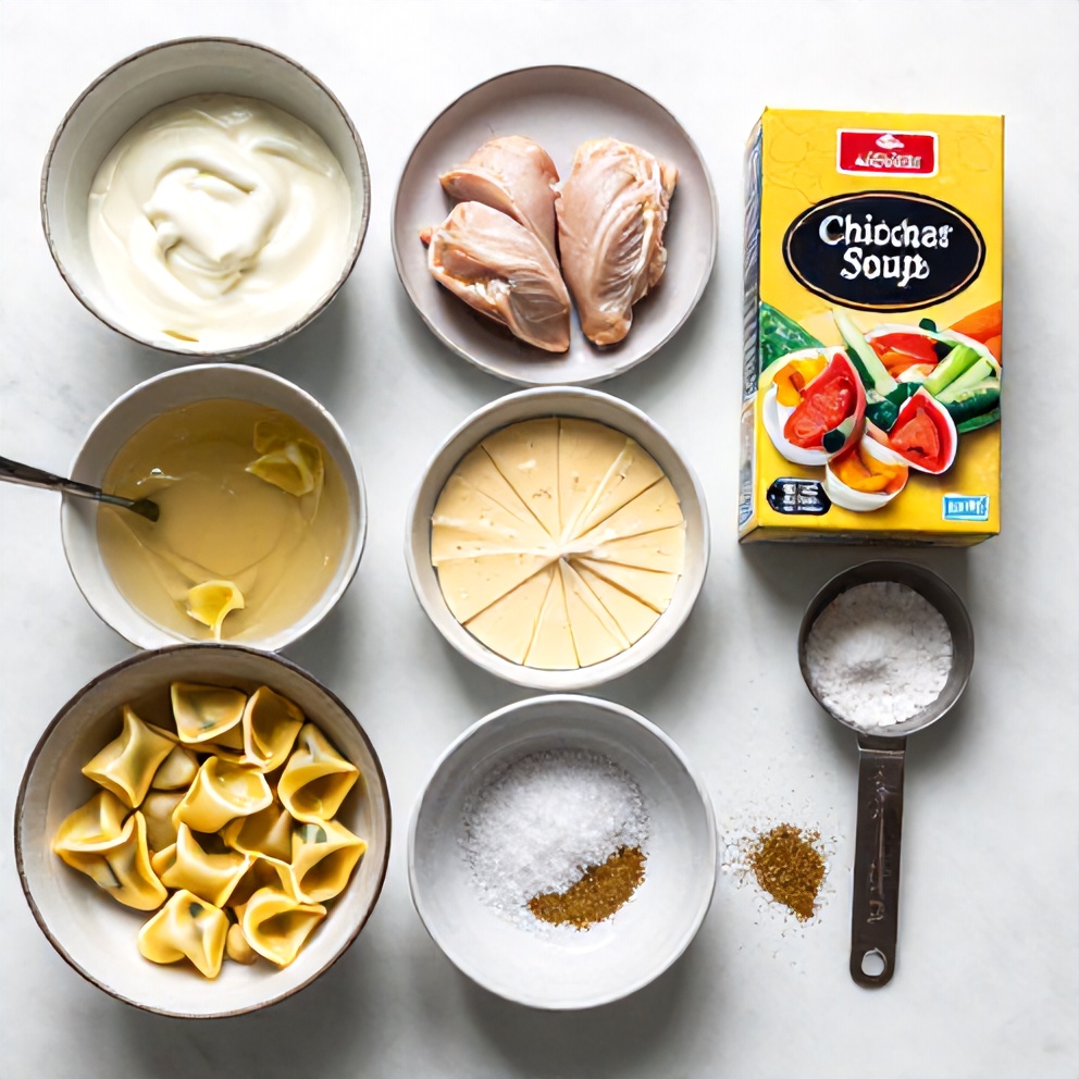 Raw Ingredients for Creamy Chicken Tortellini