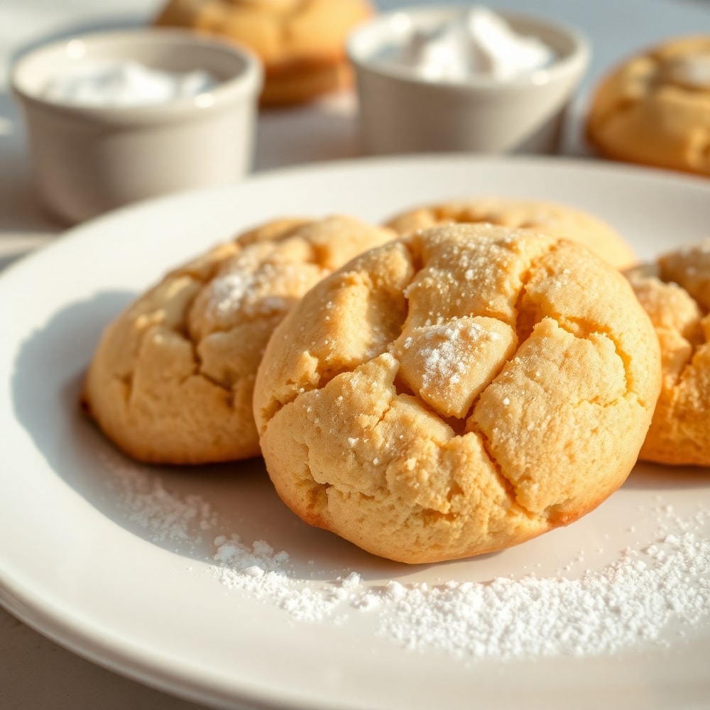 Plated Soft and Fluffy Banana Bread Cookies with a sprinkle of powdered sugar