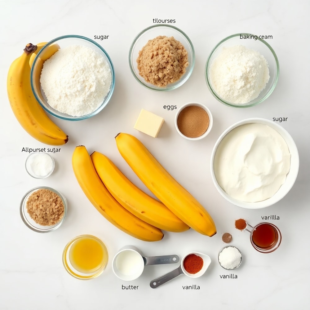 Banana Bread Cookies ingredients on a marble surface