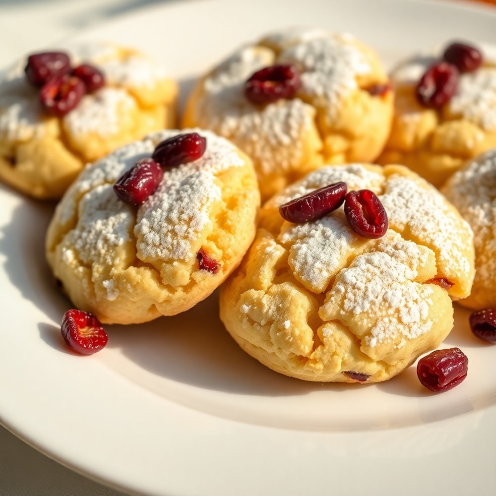 Orange scone cookies on a plate with a cup of coffee